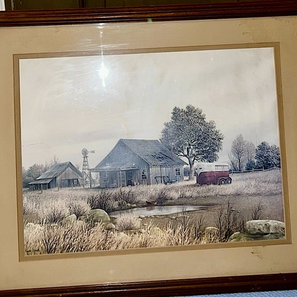 Vintage Gene Speck Art Wood Framed Print Country Landscape Wagon Barn - Picture 4 of 15